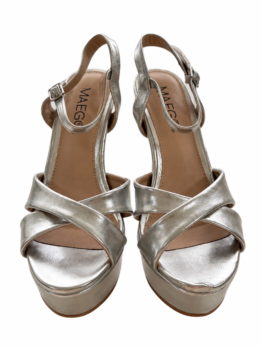 EGO Silver Platform Sandals with Crisscross Straps